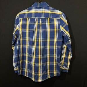 Chaps Men's Plaid Button-Up Long Sleeve Shirt Navy Yellow Stretch Easy Care S/P